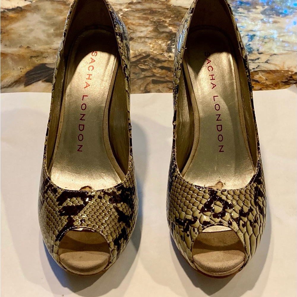 Sacha of London Snake Skin Heel. In excellent condition. Peep toe, very chic.